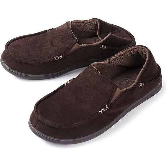 Zizor Mens Comfy Moccasin Slippers Drop Heel Memory Foam House Shoes Suede Loafer Slippers