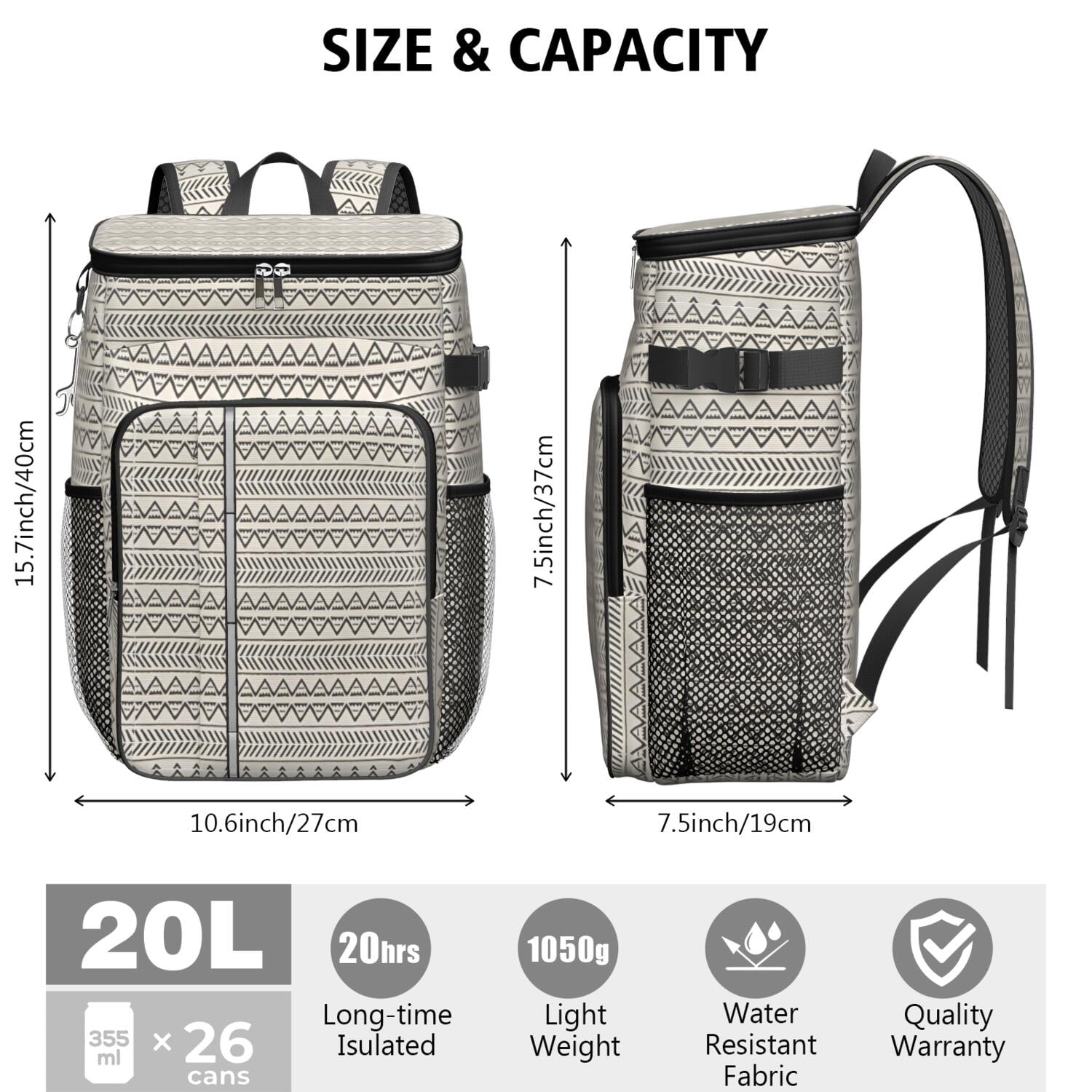 Travel Cooler Bag - Boho Bohemia Pioneer Flower Geometric Line Art Camping Beer Cooler Backpack with Bottle Opener- Waterproof Insulated Picnic Backpacks - Cooler Bag for Beach