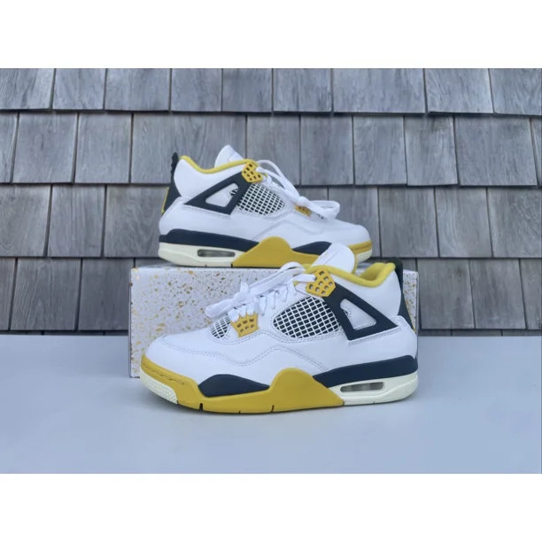 N I-K-E A i r-Jor-dan 4 Retro Vivid Sulfur White Sneakers AQ9129-101 Women's Size 8