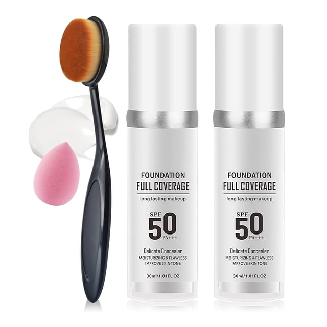 Juego de maquillaje de base que cambia de color de 2 piezas, base de maquillaje líquido de completa con cepillo, base de control de aceite hidratante, maquillaje que cambia de color, corrector mate
