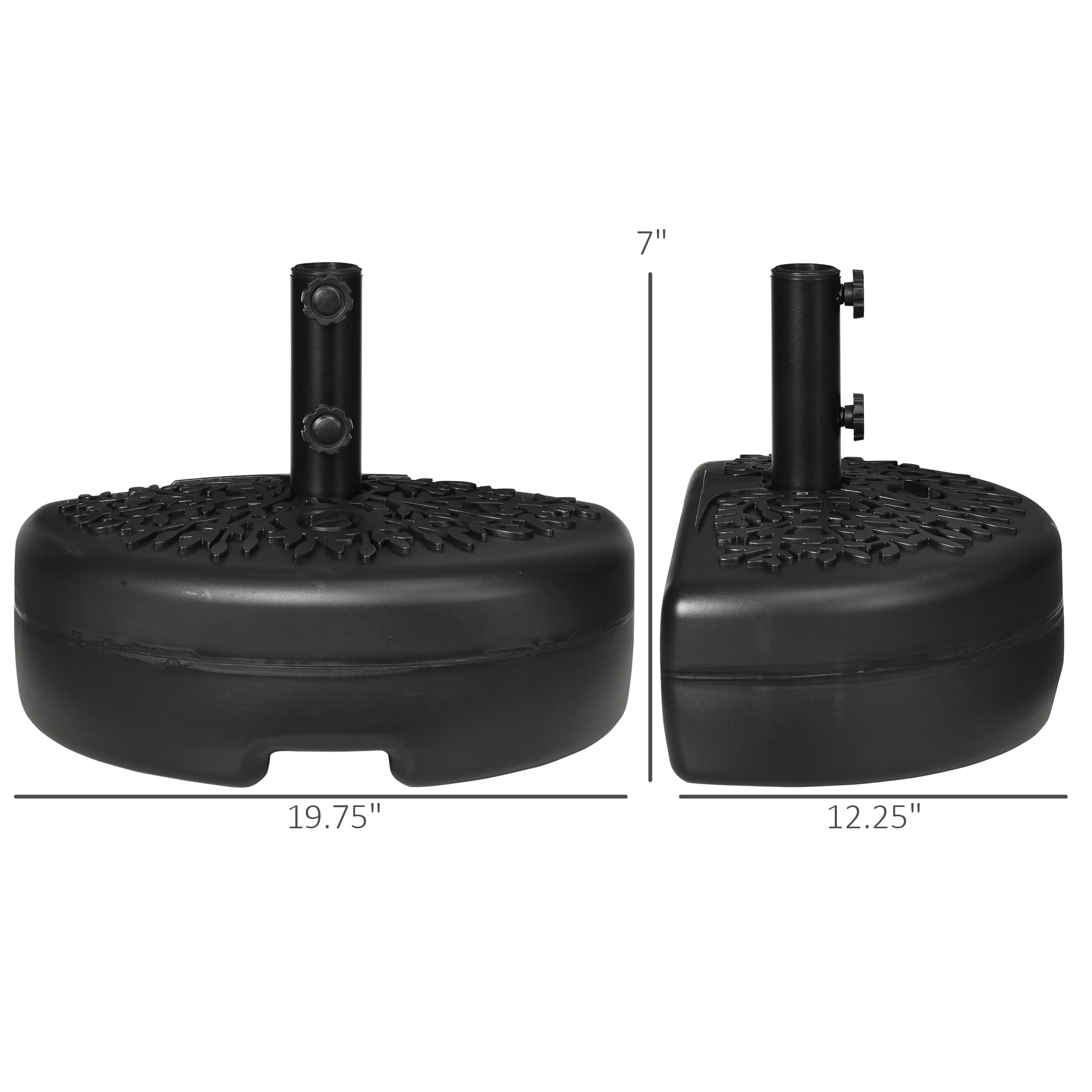 Outsunny Half Round Umbrella Base, Sand or Water Filled Half Patio Umbrella Stand Holder for Garden, 40lb Capacity Water or 46lb Capacity Sand, Black