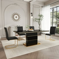 5-Piece Dining Table Set, 63" Rectangular High Gloss MDF Table & 4 PU Cantilever Chairs with Stainless Steel Legs, Dining Table Set for Kitchen, Dining Room or Living Room