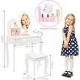 thumbnail image 6 of Girls' Vanity Set with Light and Mirror, Makeup Table and Stool for Kids, Wood Dressup Playset for 4-9, White, 6 of 8