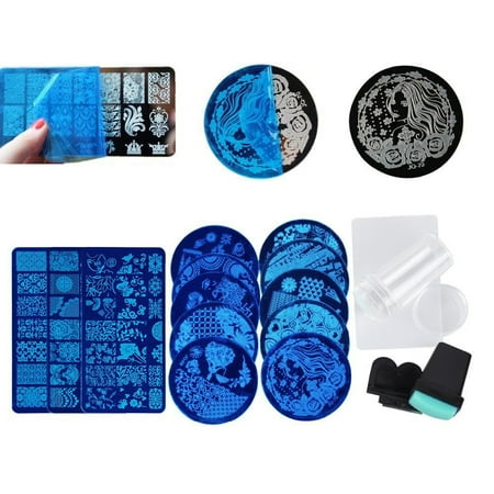 13Pcs Lace Rose Flower Forest Image Nail Plates + 2 Stamper Scraper Set Nail Art Stamping Plate Nail Art