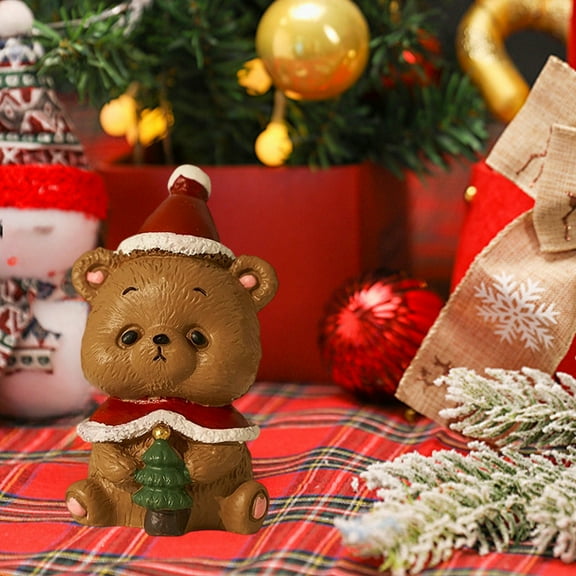 Harlier13 Christmas Figurines, Resin Christmas Miniature Figures Santa Claus Snowman Reindeer for Village Accessories Snow Globe Crafts, Bear