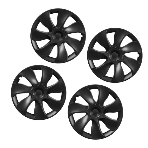 KFFKFF 19-Inch Hubcaps Wheel Covers for Tesla Model Y 2021-2024, Set of 4 Snap-On Rim Covers, OEM Style Replacement, R19 Size, 7-Spoke ABS Matte Black Tire Rim Caps