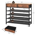 thumbnail image 3 of TEENFON Shoe Rack, 5 Tier Shoe Storage Organizer with 2 Drawers, Metal Shoe Shelf for 16-20 Pairs of Shoes, with 4 Fabric Shelves and Wooden Top, Shoe Stand for Closet Entryway, Rustic Brown, 3 of 8
