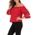 thumbnail image 6 of SAYFUT Sexy Off Shoulder Tops for Women 3/4 Sleeve Elegant Shirts Cold Shoulder Blouses Red S-2XL, 6 of 6