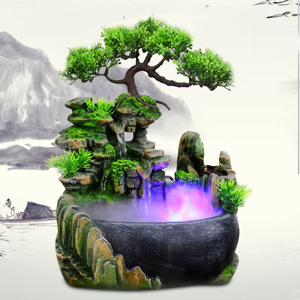 Kritne Desktop Fountain Waterfall Small Rockery Humidifier Home Desk