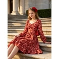 thumbnail image 5 of Lanbubble Girls Long Sleeve Floral Dress Square Neck Ruched A-Line Casual fall winter Dress 7-14 Years, 5 of 11