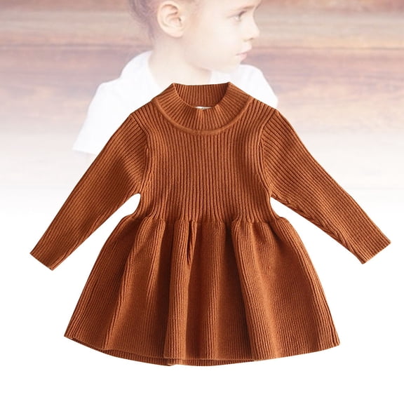 LOLIPPYY 1Set Girls Sweater Dress Brown Cotton Keep Warm for Toddlers 11.8in