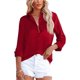 thumbnail image 3 of Camisas con botones para mujer, cuello en V, satén, casual, manga larga/corta, blusas lisas, blusas de trabajo de oficina con bolsillo, 3 of 5