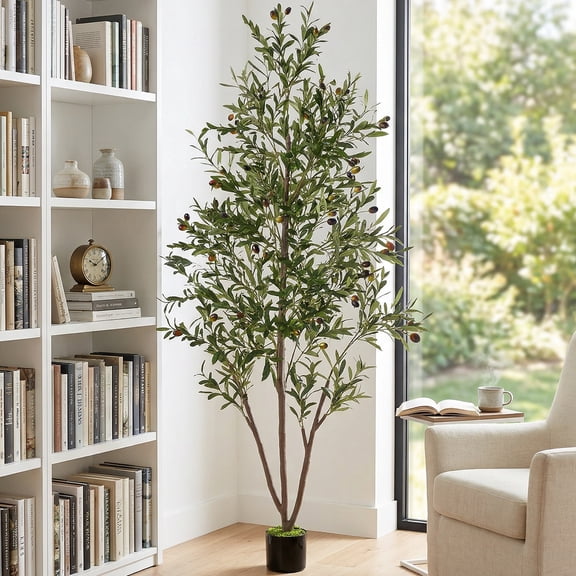 NOVAROOT 6FT Artificial Olive Tree Tall Faux Potted Olive Tree with Lifelike Fruits - Lush Faux Potted Plant for Home/Office Decor Indoor Ourdoor