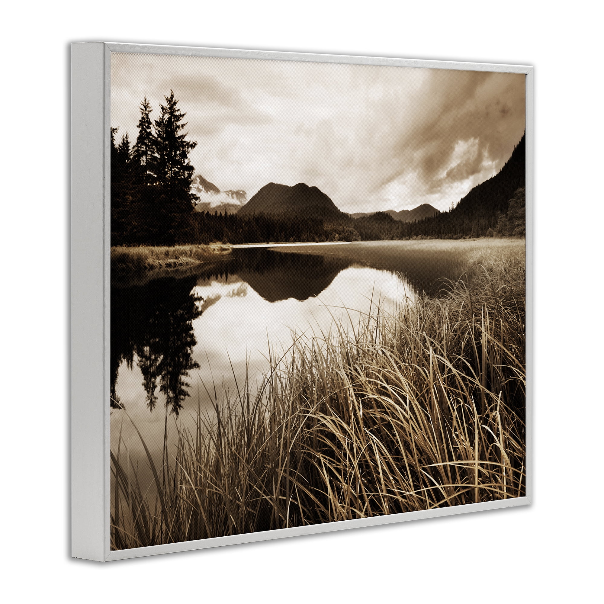 Stupell Industries Sepia Lake Reflection Landscape Photography White Framed Art Print Wall Art, 30 x 24
