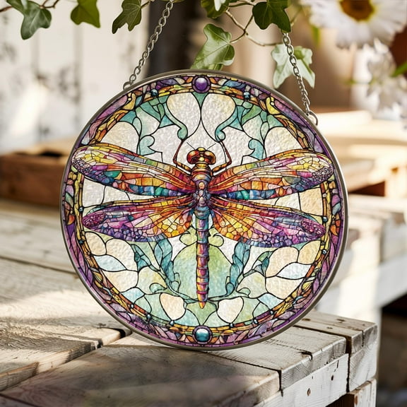 Dragonfly Window Hanging Stained, Dragonfly Suncatcher, Dragonfly Blue Painted Glass, Dragonfly Stained Glass Garden Decoration