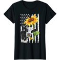 thumbnail image 1 of Playera para Mujer Estampado Vaca Bandera USA Girasol Regalo Casual Manga Corta Negra Talla Chica, 1 of 6