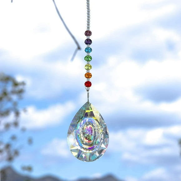 MerryNine Newly Designed Prism, Ab-Color K9 Crystal Colorful Light Prism, Longan-Shaped Chandelier Glass, Crystal