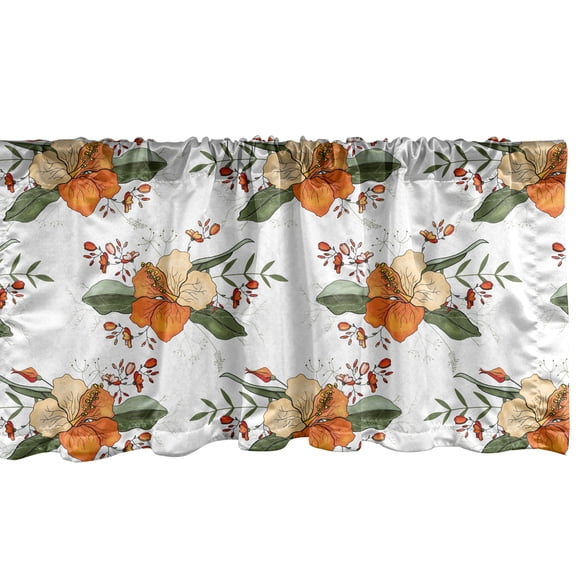 Ambesonne Floral Window Valance, Detailed Flower Sketches, 54" X 18", White Orange Olive Green