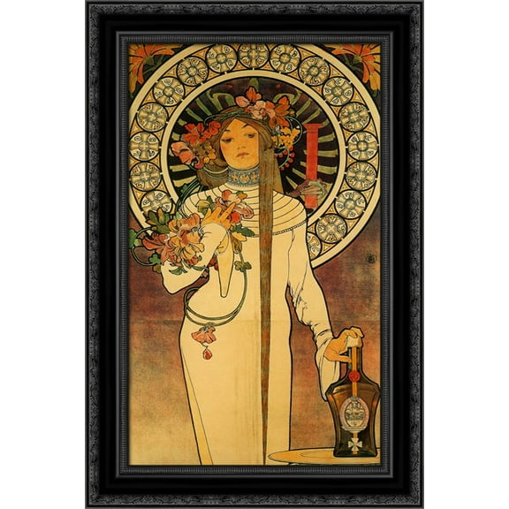 The Trappistine 14x24 Black Ornate Wood Framed Canvas Art by Mucha, Alphonse