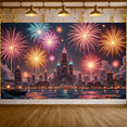 thumbnail image 5 of Multicolor Explosions Fireworks Display Urban Landscape City Night Backdrop Sparkling Display Night Scene Festival Background for New Year Party National Day Celebration Festival Event, 5 of 9