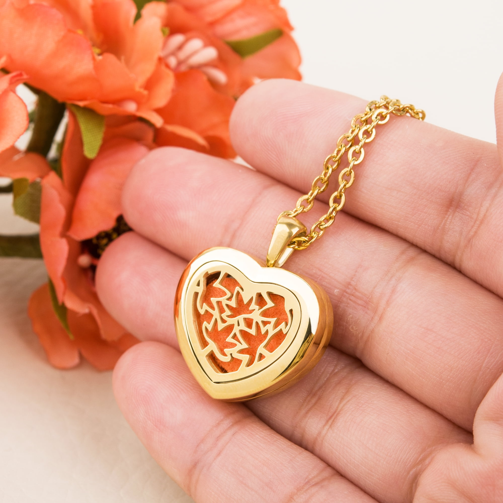 Mother's Day Gift for Mom Anavia Essential Oil Diffuser Necklace, Aromatherapy Necklace, Scent Necklace, Aromatherapy Oil Lockets, Diffuser Lockets, Aromatherapy Jewelry, With Gifts Box-[Gold]