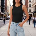 thumbnail image 4 of WHEANG 2026 New Ribbed Sleeveless Tank Top for Women High Neck Slim Fit Basic Blouse Daily Outfits Casual Vest Shirts Keeps Cool All-Day Comfort Summer Tops for Women(Color Black Size XL), 4 of 4