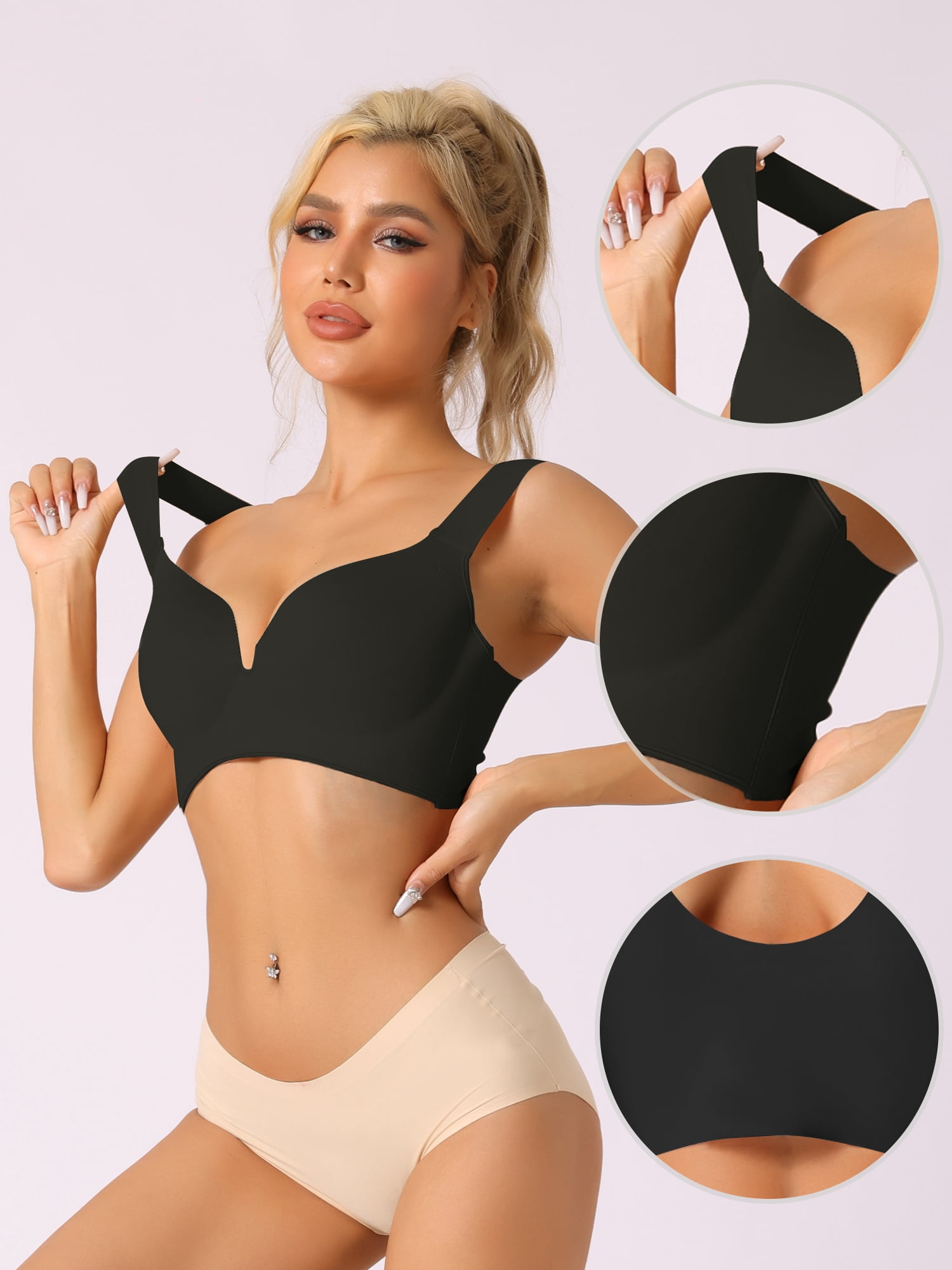 Unique Bargains Women's Universal Non-Wired Bra Push Up Vest Bralette Black 36 D