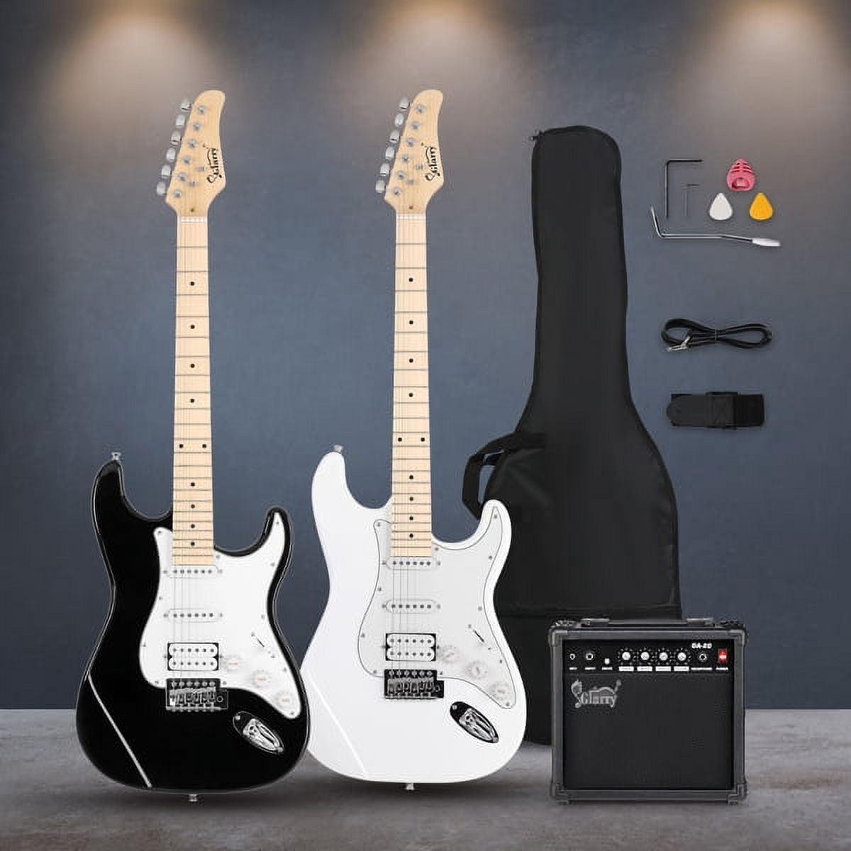 GST Stylish H-S-S Pickup Electric Guitar Kit with 20W AMP Bag Guitar Strap White