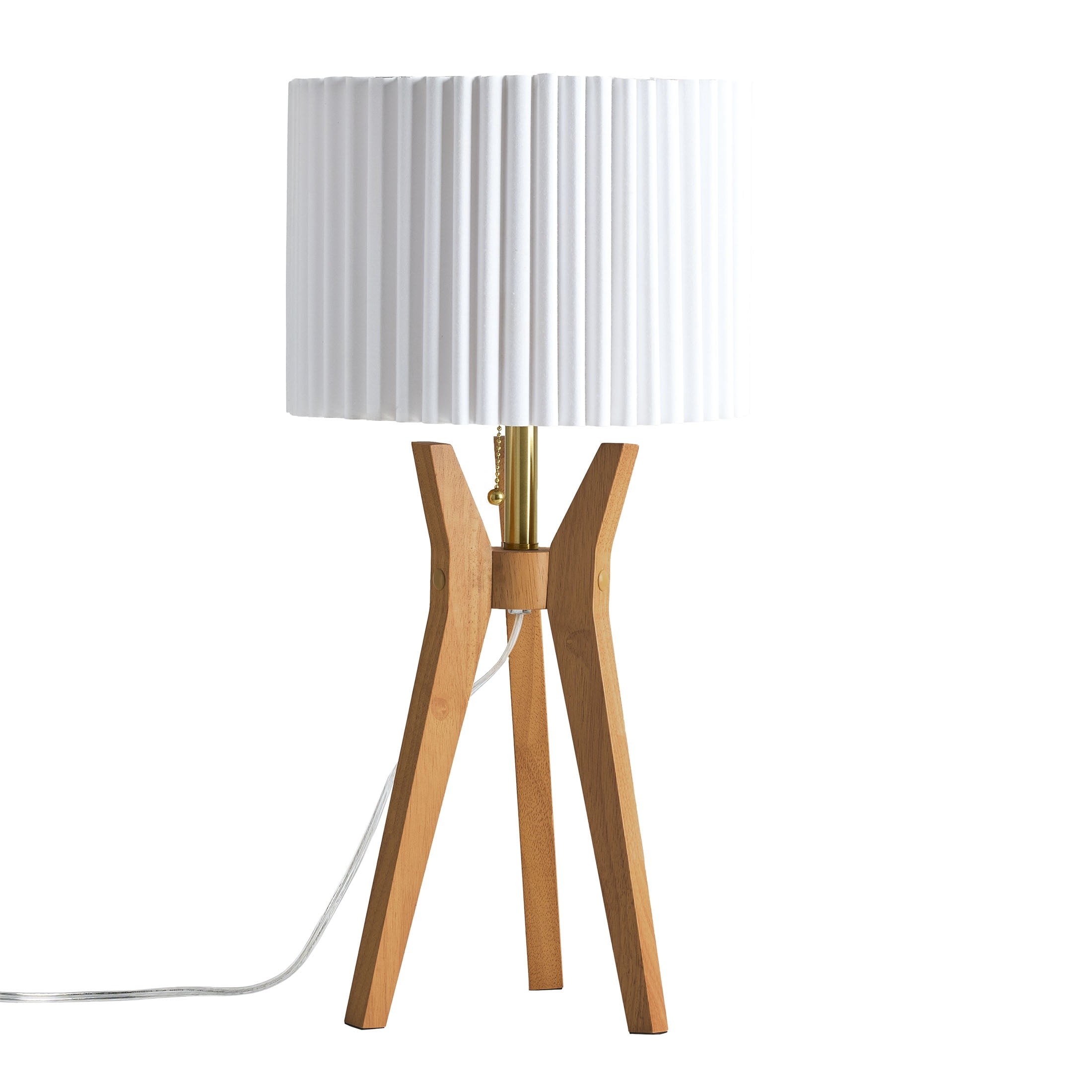 Better Homes & Gardens 24" Tripod Table Lamp with Natural Wood Base and Pleated Shade