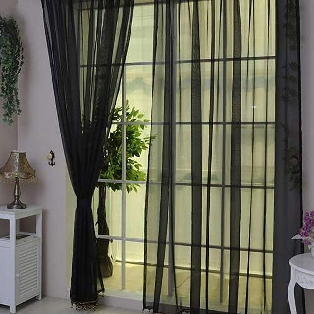 Nvzi Cortinas de gasa ligeras para puertas y ventanas, cortinas transparentes para decoración del hogar y bodas, color negro