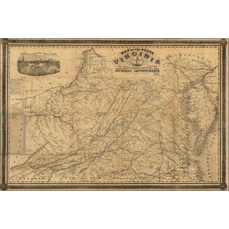 24"x36" Gallery Poster, Map of the state of Virginia 1864
