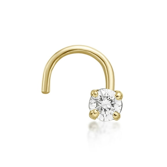 20 Gauge Curved Screw 14K Yellow Gold 0.025 Carat Diamond Nose Ring