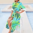 thumbnail image 4 of 2024 Tropical Palm Leaf Chiffon Dress Jungle Print Kawaii Dresses Womens Long Sleeve Street Style V Neck Big Size Casual Dress, 4 of 7