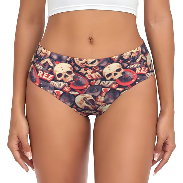 Balery Skull rock record artist Ropa Interior de Algodón para Mujer con Dibujo – Braguitas Cómodas y Elásticas, Estilo Clásico-3X-Large