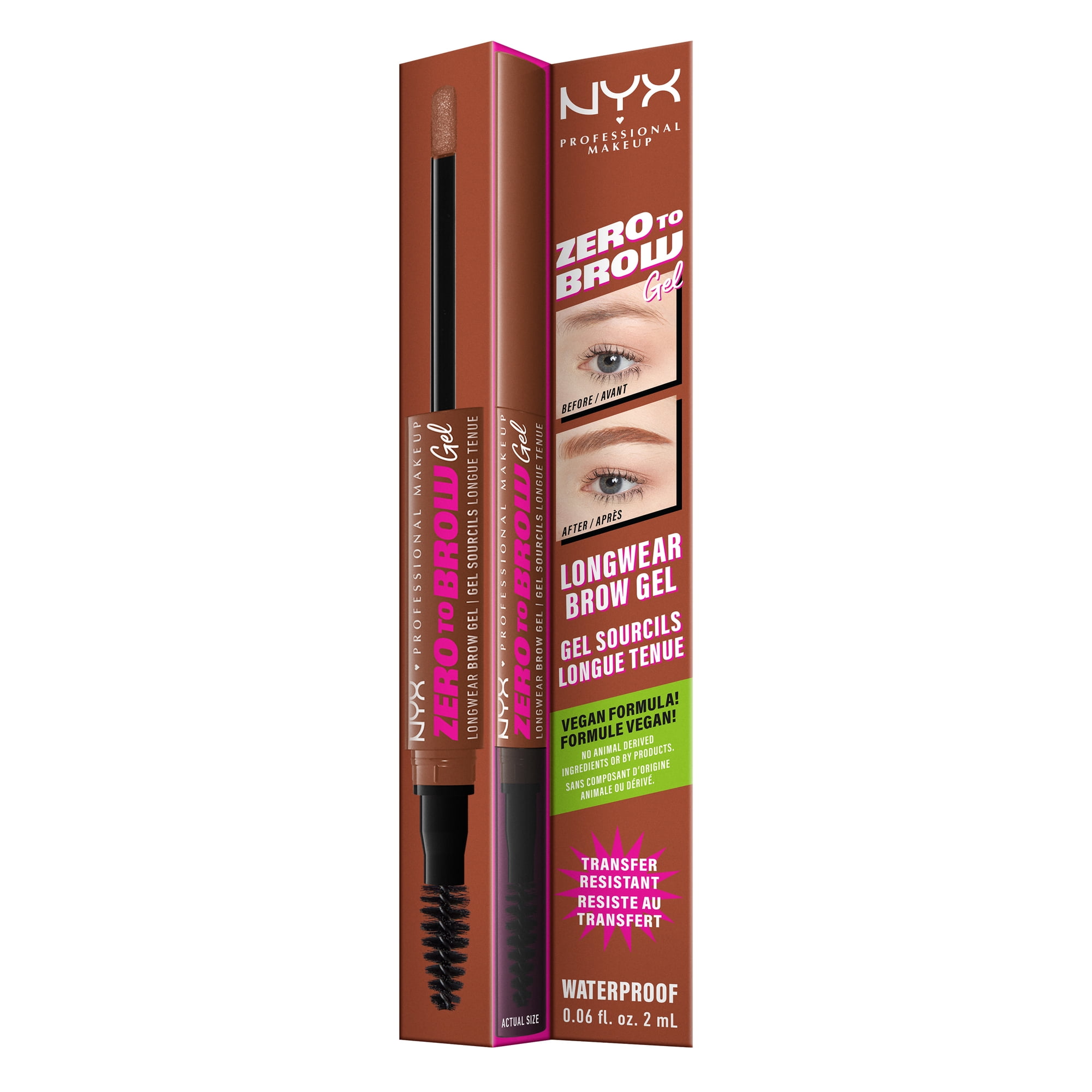 NYX Professional Makeup Zero to Brow Longwear Eyebrow Gel, Auburn, 0.06 fl oz