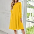 thumbnail image 2 of Kddylitq Womens 2024 Fall Trendy Crew Neck Long Sleeve A Line Flowy Casual Midi Dress with Pockets Fluorescence Yellow 2XL, 2 of 5