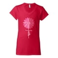 thumbnail image 2 of Wild Bobby, Faith Pink Ribbon Sunflower, Breast Cancer Awareness, Women Standard V-Neck Tee, Red, X-Large, 2 of 5