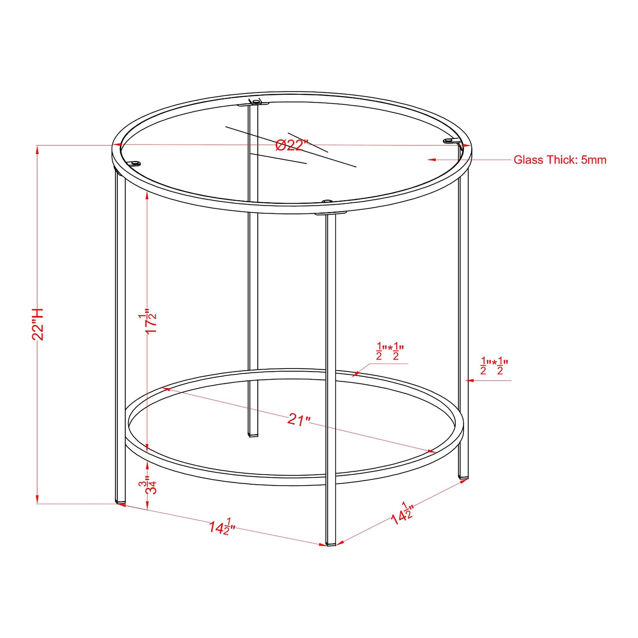 Furniture of America Harre Glass Top Side Table, Red