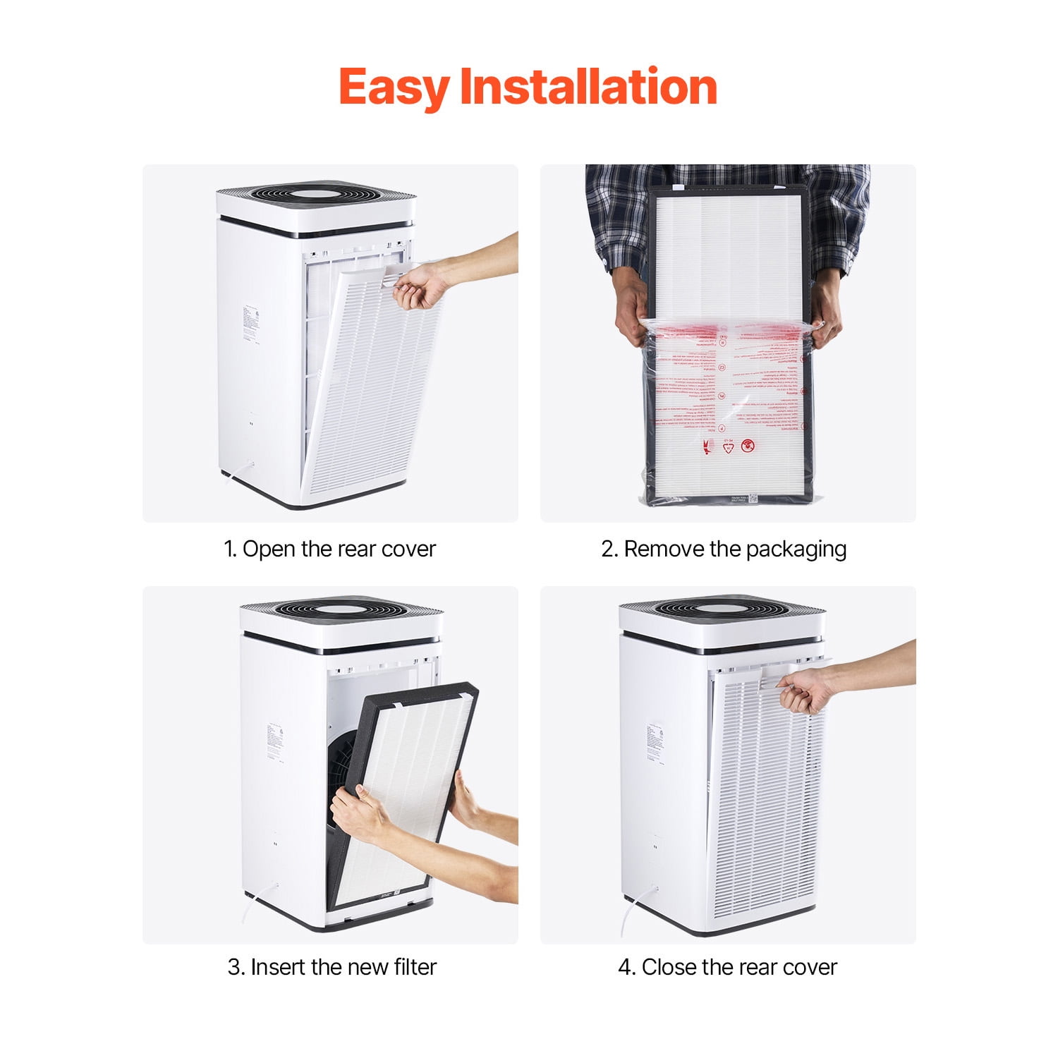 KFFKFF Air Purifier Replacement Filter, H13, Compact & Lightweight 2-in-1 Filter with Non-Woven Fabric, Easy-to-Install Design with Activated Carbon, Compatible with Square Purifier