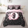 thumbnail image 2 of Manfei Girls Pink Monogrammed Bedding Comforter Set 7-Piece, Personalized Letter O Full Bedding Set, Kawaii Axolotl Cherry Blossoms Fitted Sheet Flat Sheet, Breathable Home Decor, 2 of 8