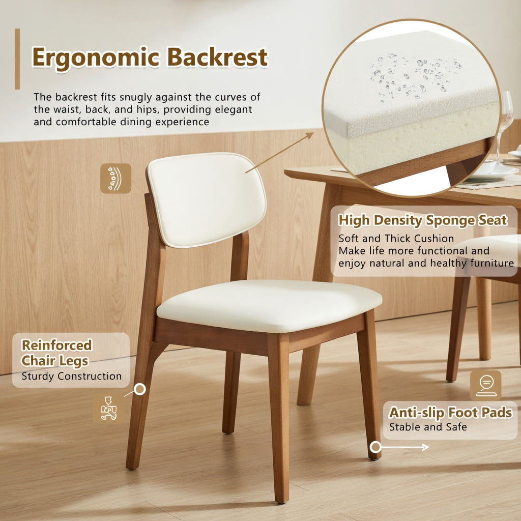 Hommoo 2-Pack Solid Wood Dining Chairs with PU Upholstered Seat & Backrest, Ergonomic Hollowed-Back Design for Modern Home Dining, Beige & Walnut