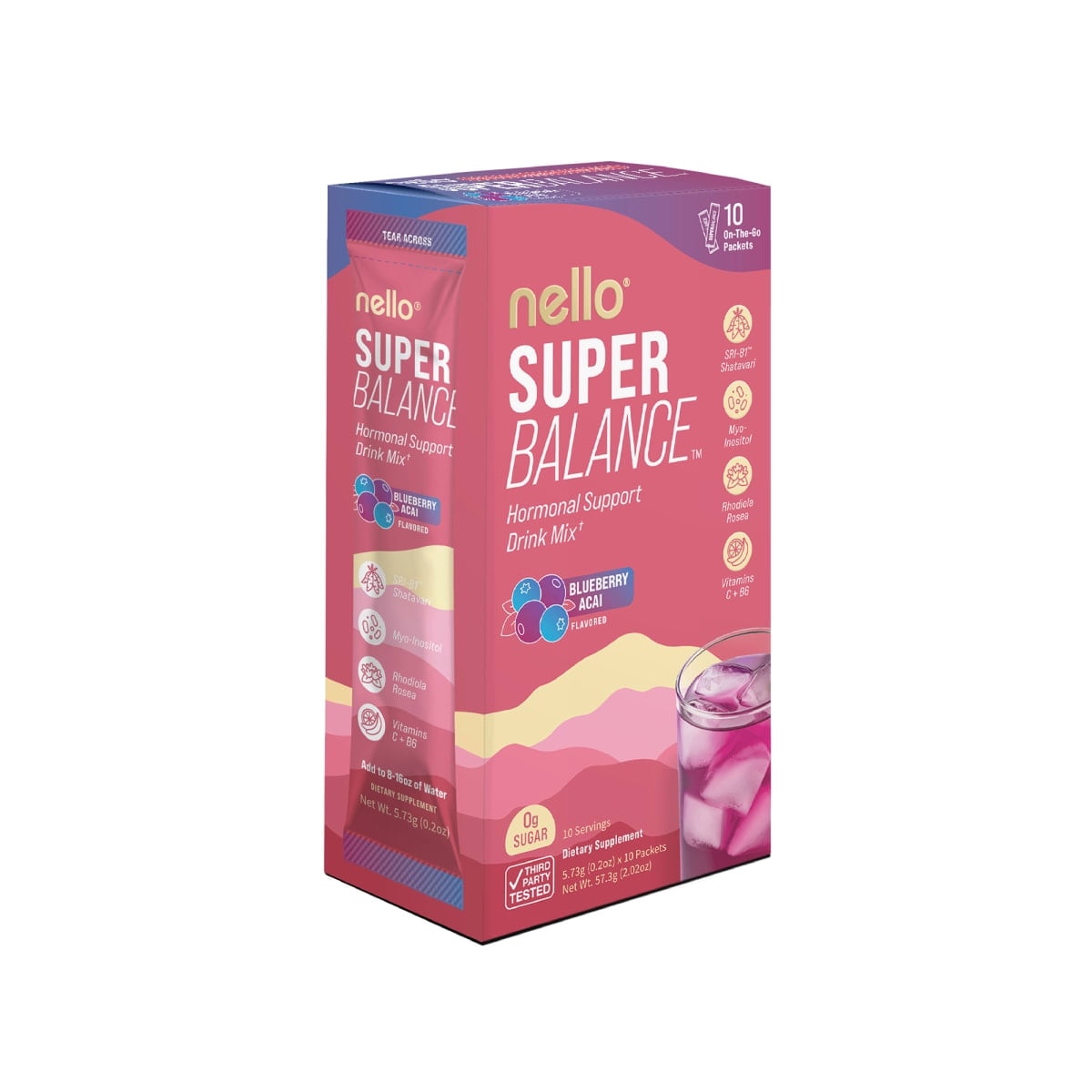 Nello Superbalance Hormone Support Flavored Drink Mix Packets, Blueberry Acai, 2 oz, 10 Count