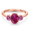 thumbnail image 3 of Gem Stone King 18K Rose Gold Plated Silver Ring Created Ruby and Pink Moissanite (1.81 Cttw), 3 of 6