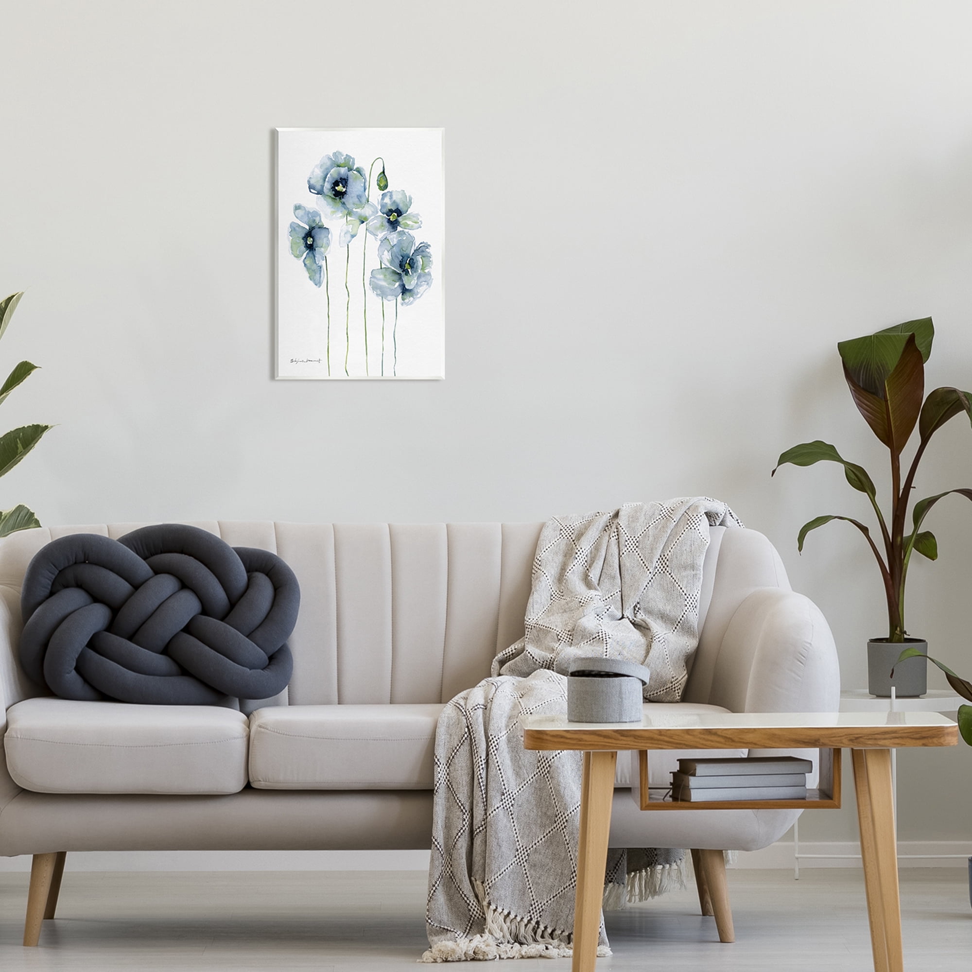 Stupell Modern Poppy Blooms Blue Abstract Botanical & Floral Painting Wall Plaque Unframed Art Print Wall Art