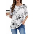 thumbnail image 2 of WZXFASHION Hauts d'Été pour Femmes 2025 Col Rond Manches Courtes T-Shirts Blouses Décontractées T-Shirts Imprimés Mignons Tenues Amples Tendance Liquidation T-shirt Manches Courtes pour Femmes, 2 of 6