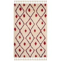 SAFAVIEH Casablanca Winnie Geometric Fringe Shag Area Rug, Ivory/Fuchsia, 5' x 8'