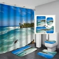 thumbnail image 1 of FMSHPON 3D Colorful Beach Sea Conch Starfish Shell Boat 4 Piece Bathroom Set Shower Curtain Bath Rug Contour Mat and Toilet Lid Cover, 1 of 8