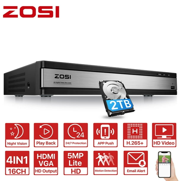 ZOSI 16CH 1080P DVR Video Recorder with 2TB Hard Drive. Hybrid