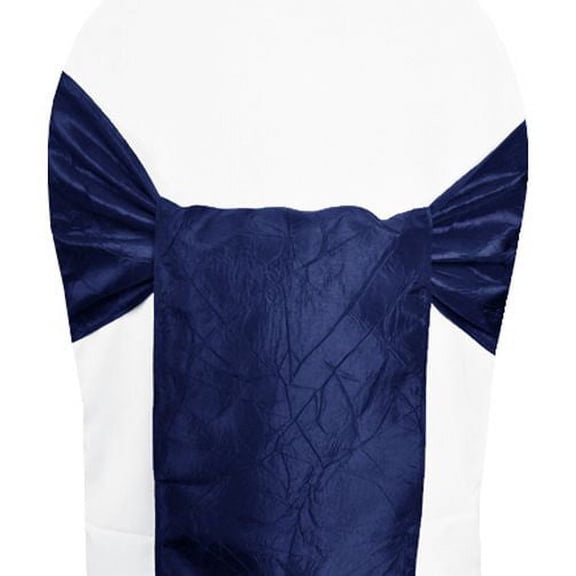 Wedding Linens Inc. (10pcs) 9.5"x 108" Crushed Crinkle Taffeta Chair Sashes Chair Bow Ties - Navy Blue