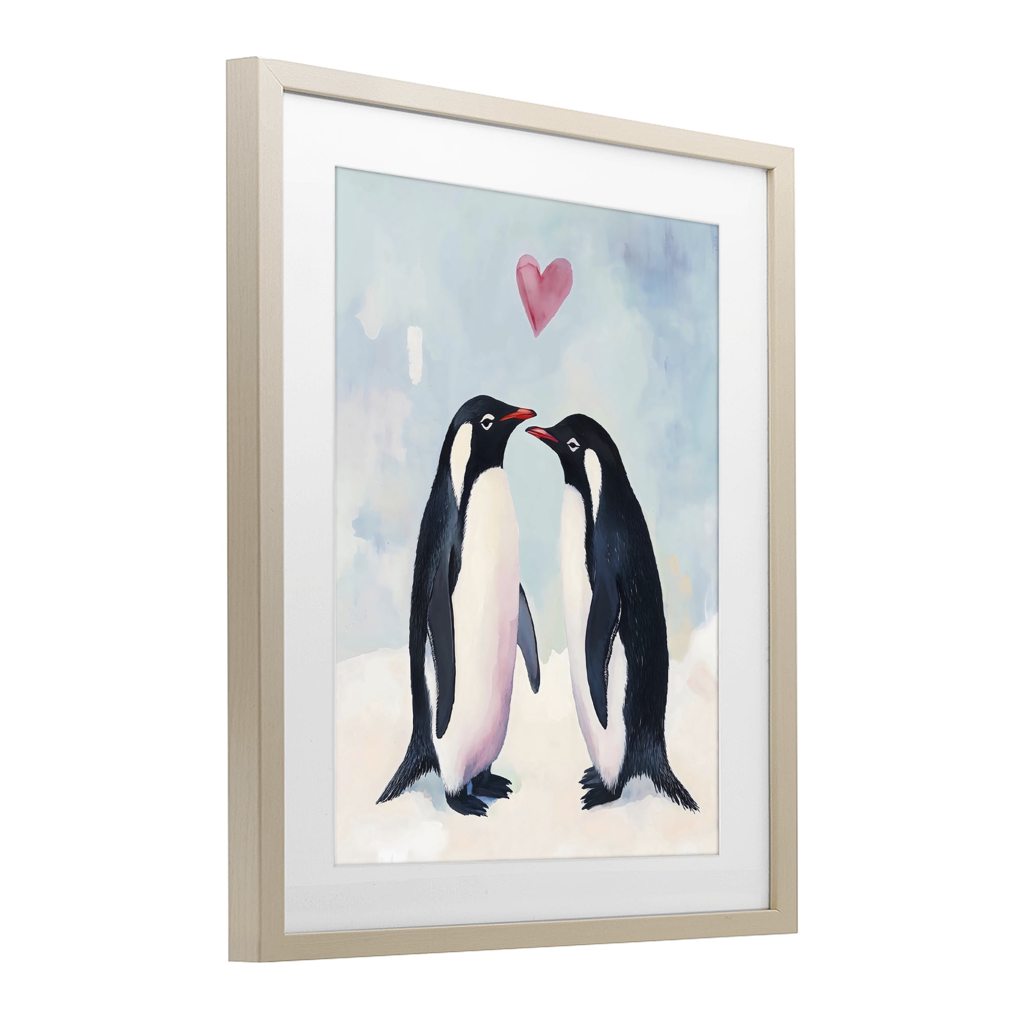 Stupell Industries Penguin Love with Heart Birch Framed Print Under Glass, design by The Prints Vibe
